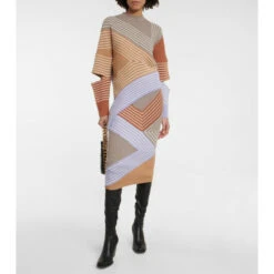 Stella McCartney Striped Ribbed-knit Wool Midi Skirt