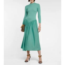 Stella McCartney Mockneck Wool Midi Dress